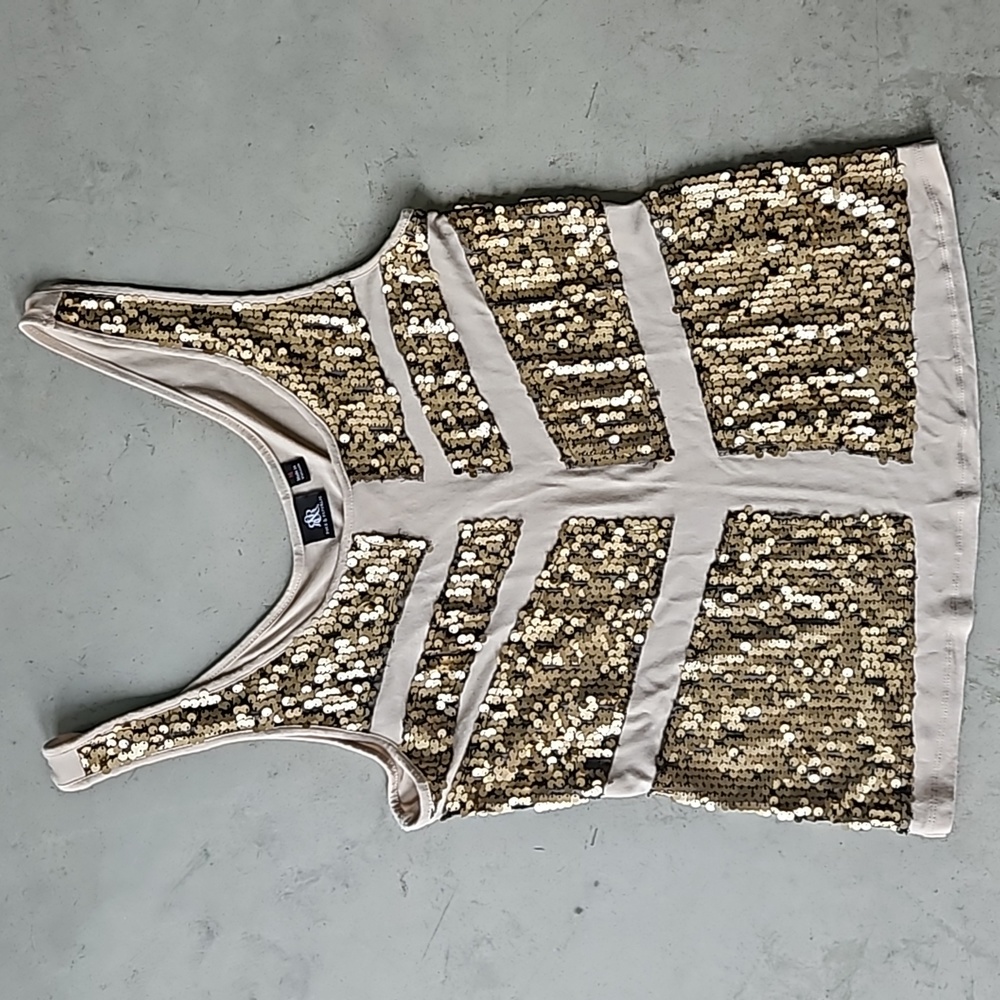 Gold sequin cream / light tan tank top Rock & Republic medium